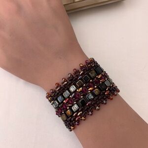 Vintage Purple,Black and Gold Beaded Bracelet